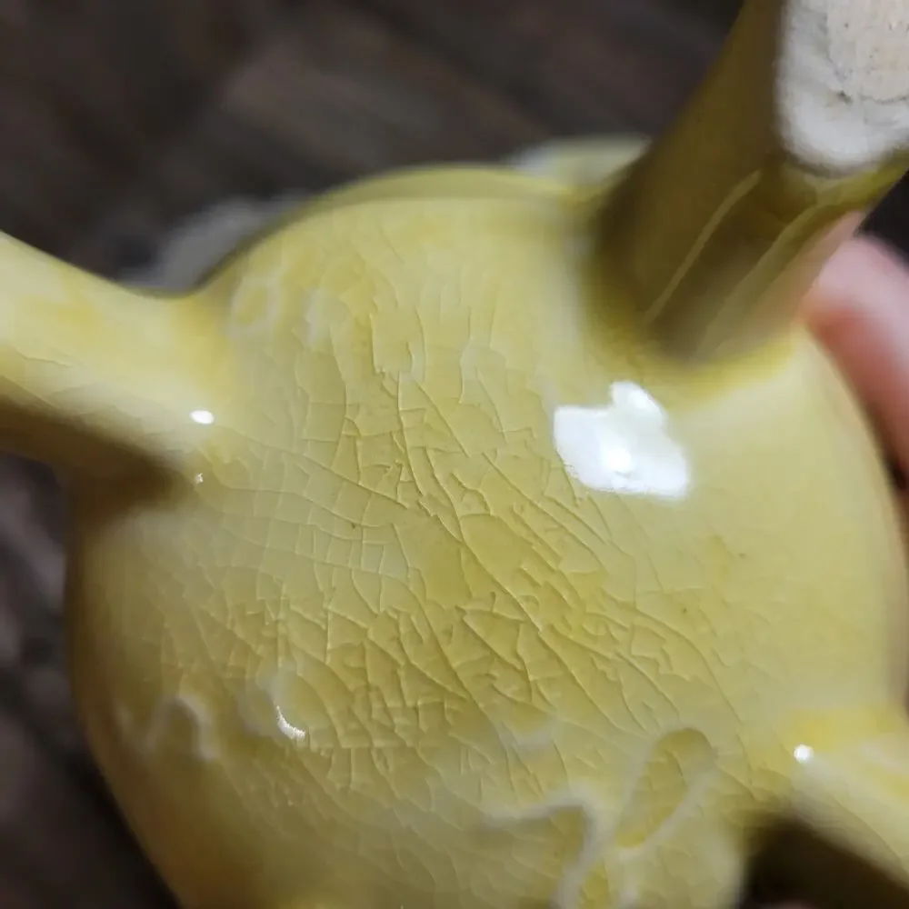 Vintage Brush Pottery USA 923 Yellow Drip Glaze Footed Large Flared Vase McCoy